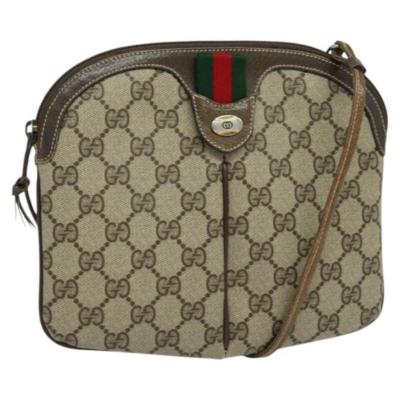 GUCCI GG Supreme Web Sherry Line Bag PVC Beige Gold 904 02 047 Auth th5842 - Picture 1 of 16